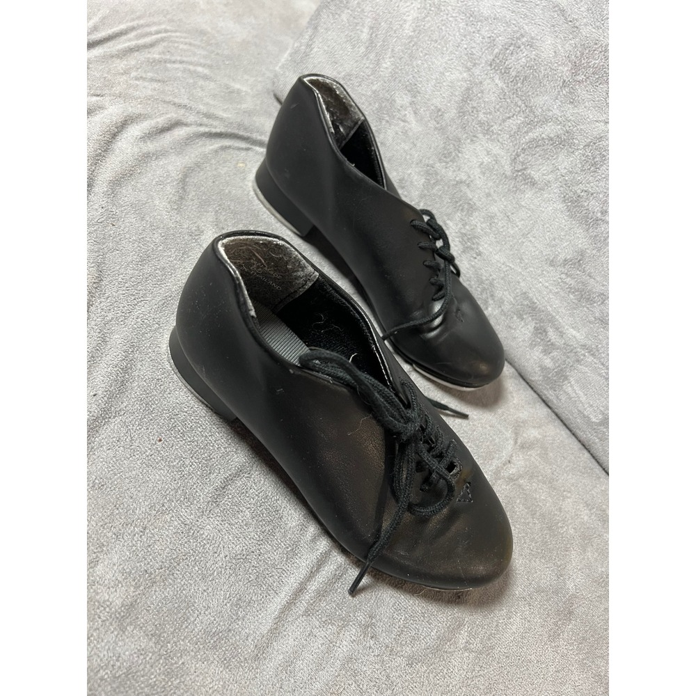 Capezio Kids Black‎ Leather TeleTone Tap Shoes Lace Up Performance Dance - Picture 4 of 5